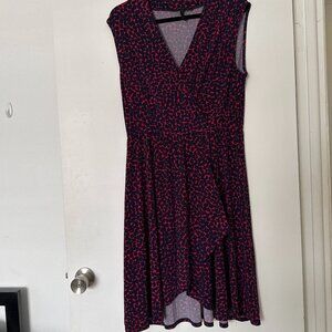 BCBGeneration Red and Blue Sleeveless Faux Wrap Dress Size L